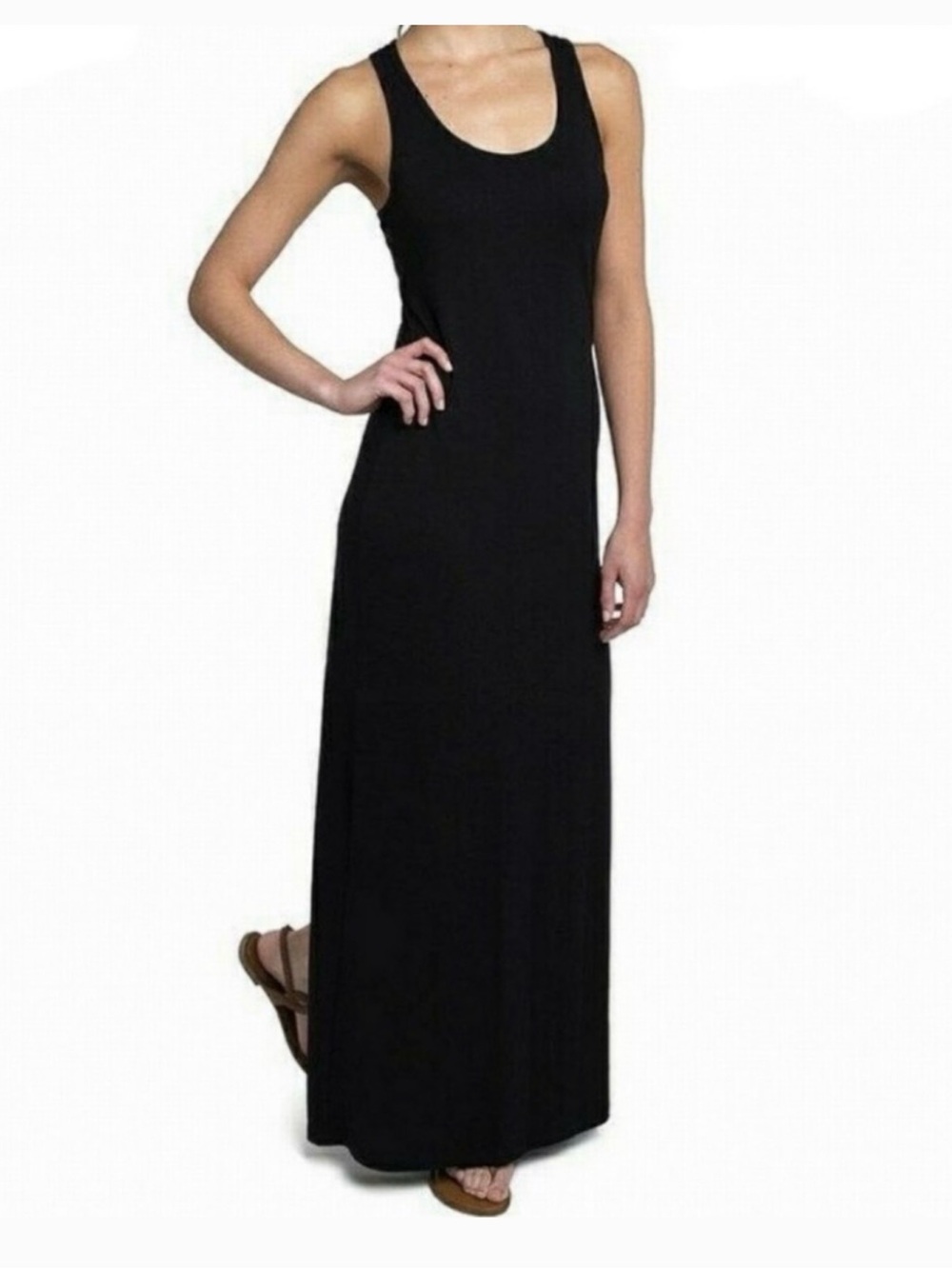 Pact Organic Black Scoop Neck Racerback Maxi Dress Medium